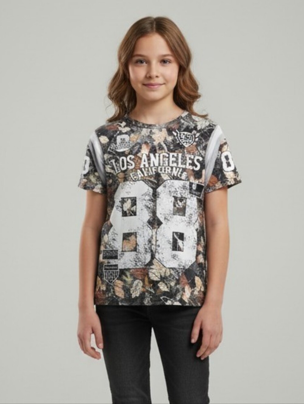 SHEIN Black Multicolor Los Angeles 88 Graphic Short Sleeve Tee